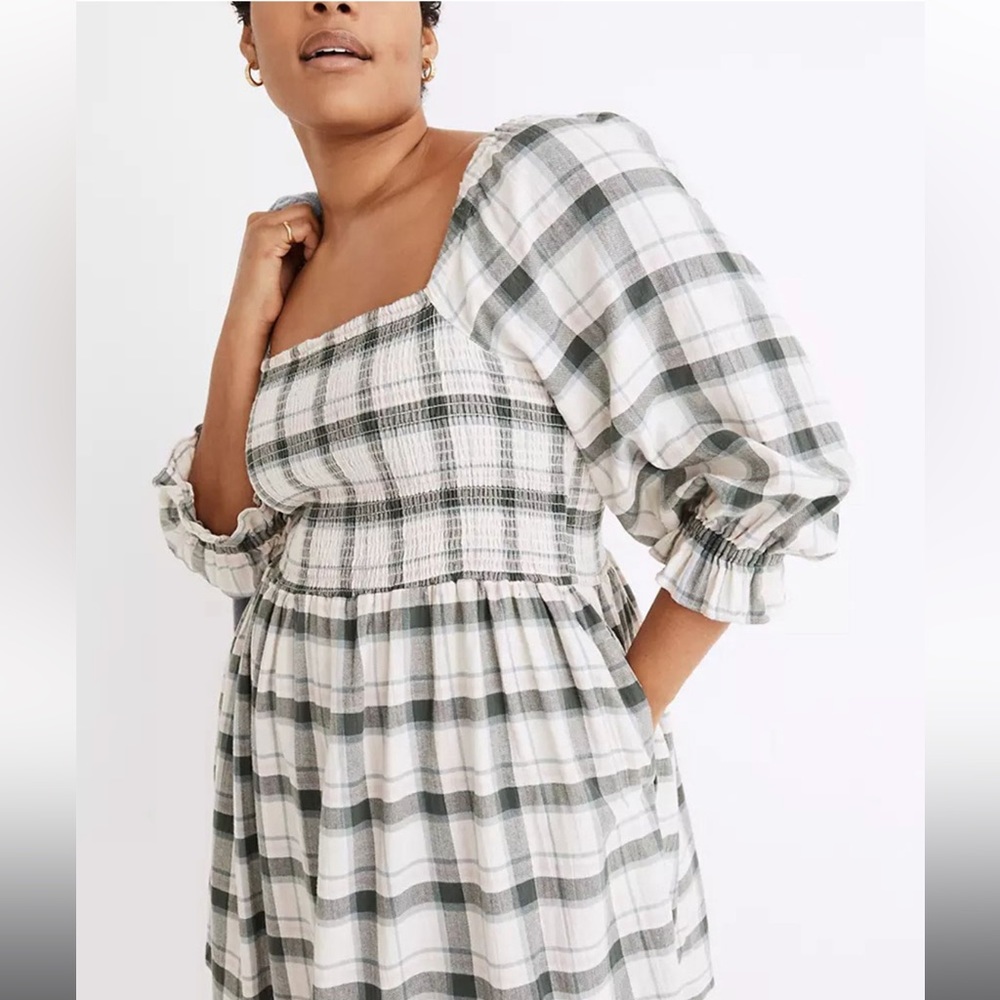 Madewell Plaid Dress in Black and White - Picture 2 of 6